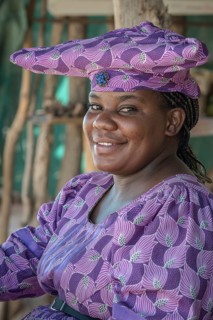 Native Herero woman with typical headgear and clothes