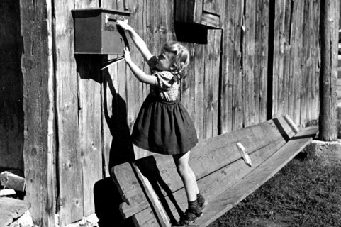 Girl trying to reach mailbox