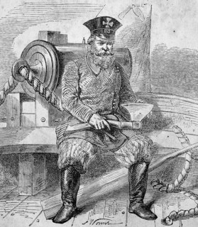 Man in the uniform of the See Realm Defence with hatchet