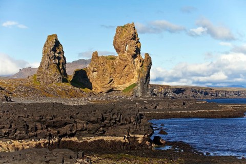 Coastal landscape with rock formation Londrangar