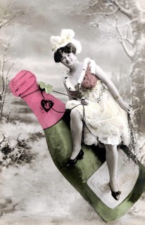 Woman sitting on champagne bottle