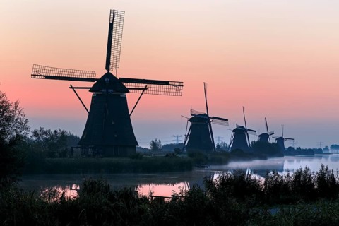 Historical windmills with dawn