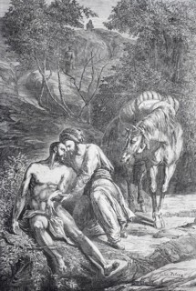 Historical illustration titled The Good Samaritan