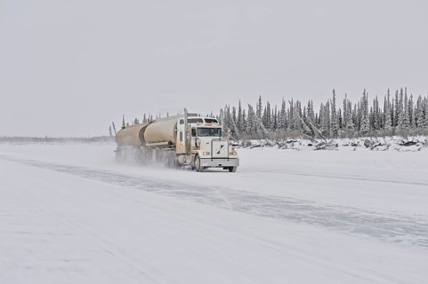 Cleared ice road with truck