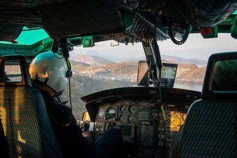 Inside a helicopter