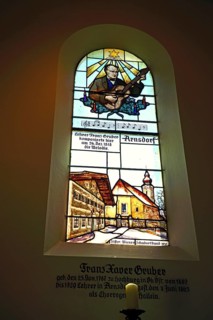 Lead glass window in honour of Xaver Gruber