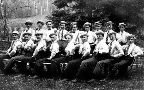 Male club with suspenders and shirt ca. 1925