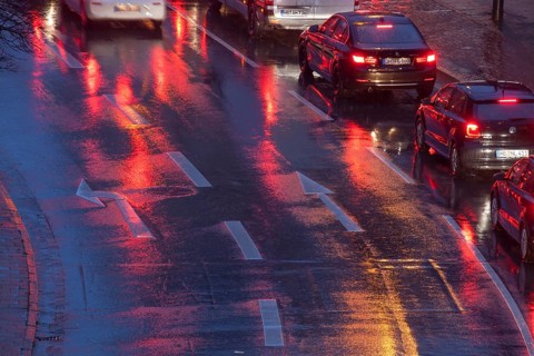 Rain-wet street