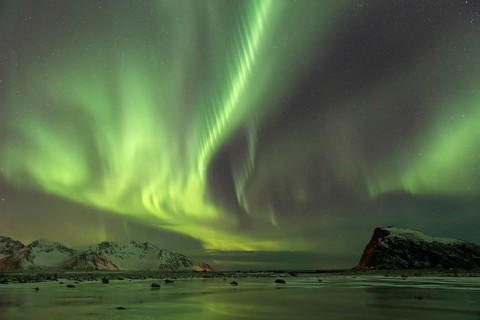 Northern lights on the coast near Gimsoy