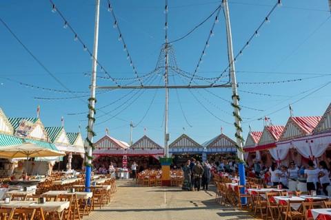 Colorful marquees with tables and chairs