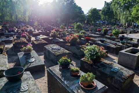 Old cemetery with sandstone graves