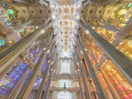 Interior view of the Sagrada Familia by Antoni Gaudi