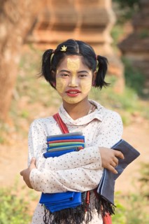 Portrait of a Pa'O girl with thanaka face decorations
