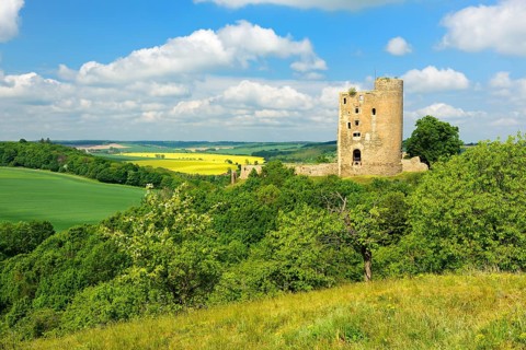 Landscape with ruin of Arnstein Castle