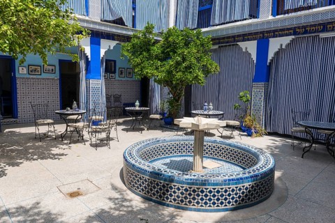 Blue tiles and fountain