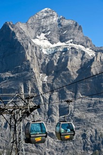 Cabin of the cable car Grindelwald-First in front of the Wetterhorn
