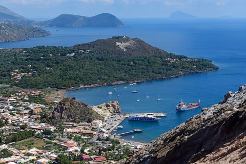 View from the crater rim on Lipari
