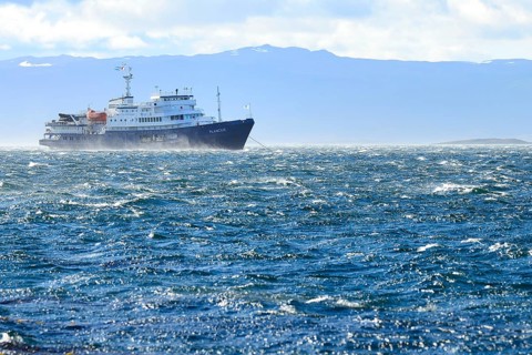 Cruise ship for Antarctica at anchor