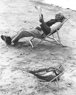 Parrot and man in deck chair