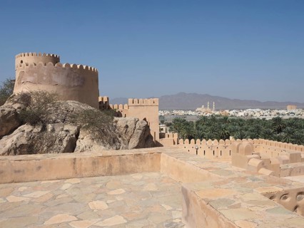 View from fortress Nakhl on town Nakhl with palm oasis