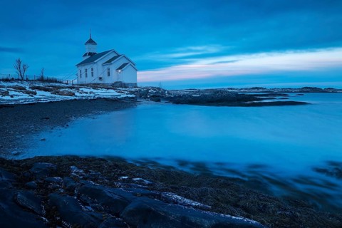 Church on the coast at dusk