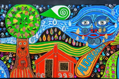 Hundertwasser wall painting in Kawakawa