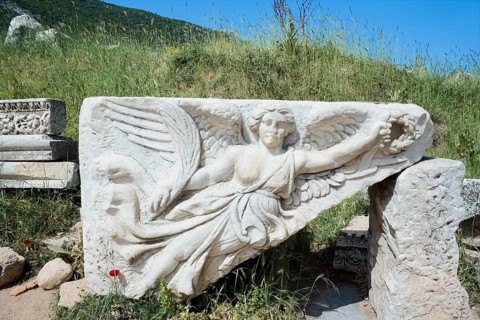 Historic relief sculpture of Nike