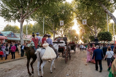 Horse-drawn carriage in front of Casetas