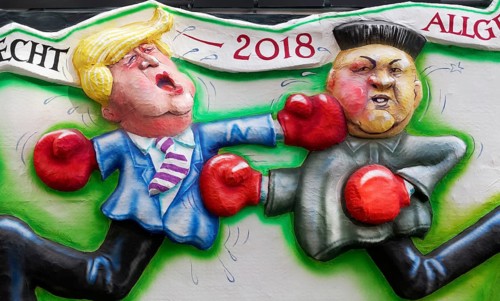 US President Donald Trump boxing versus North Korean President Kim Jong-un