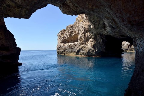 View from the sea cave Grotta Perciata