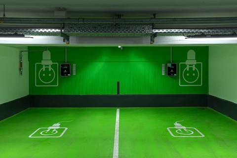 Two electric filling stations in an underground car park