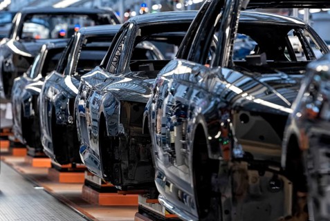 Assembly line Audi A4 and A5 at the Audi AG plant in Ingolstadt Bavaria Germany
