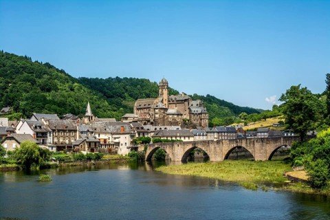 View on village of Estaing on river Lot