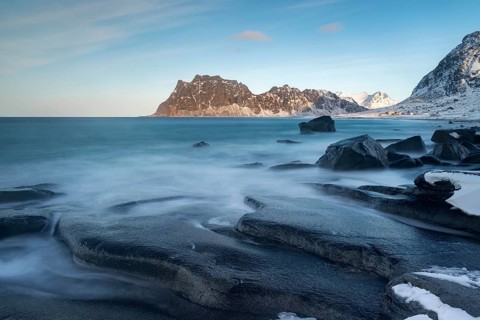 Icy Uttakleiv Beach