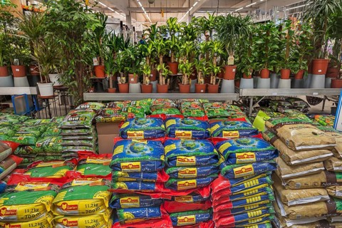 Shelf with potting soil