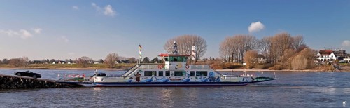 Ferry on the Rhine between Dusseldorf-Kaiserwerth and Meerbusch Langst-Kierst