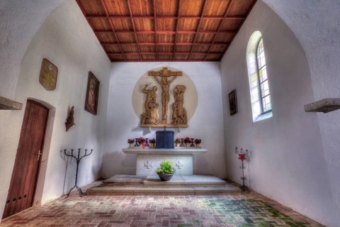 Altar of the devotional chapel at the Flossenburg concentration camp memorial site