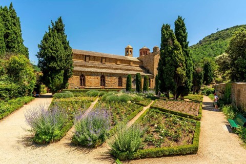 Garden of Abbaye Sainte-Marie de Fontfroide or Fontfroide Abbey near Narbonne