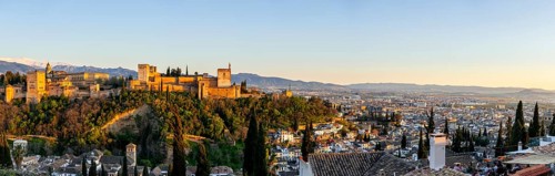 Cityscape with Alhambra at sunset
