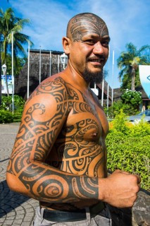 Man with traditional Marquesa tatoos