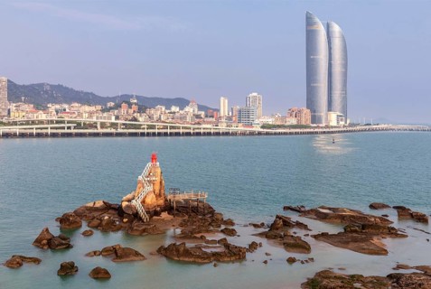 View of the skyline of Xiamen as seen from Gulangyu Island