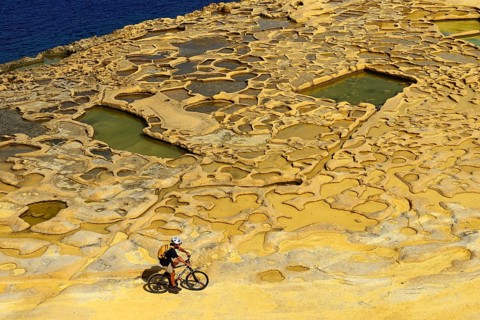 Mountain biking near Gozo salt pans