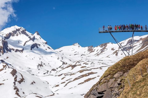 People on the observation platform at the top of First Mountain