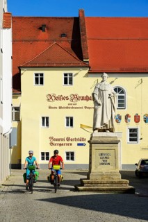 Cyclists in front of the statue of Ludwig I