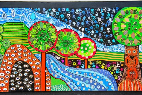 Hundertwasser wall painting in Kawakawa