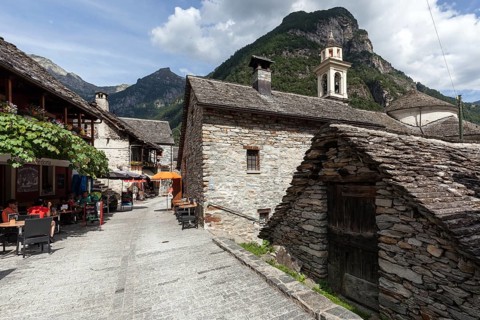 Typical Ticino stone houses in Sonogno village