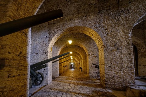 Large gallery with cannons in fortress