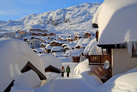 Village view with snow-covered chalets