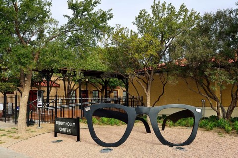 Black horn-rimmed glasses at Buddy Holly Center