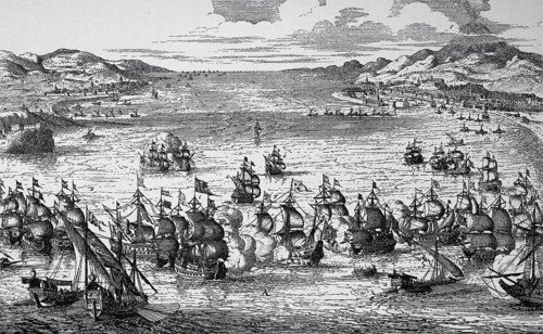 Naval battle between the Dutch and French navies at Syracuse on the 22nd of Aril 1676